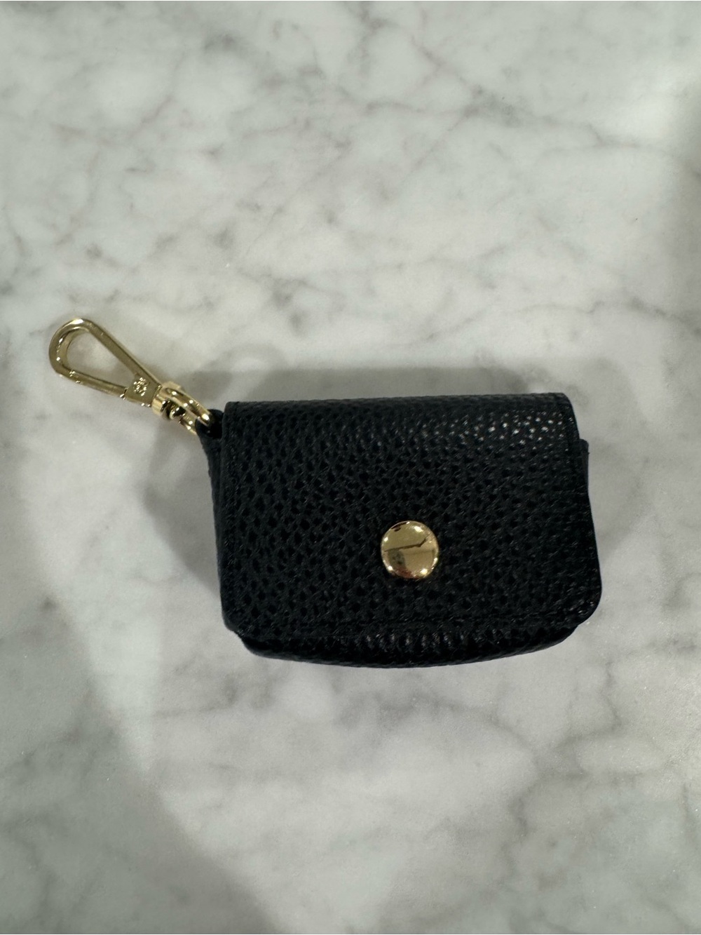 Bandolier Black Textured Leather AirPod Holder with Gold Hardware